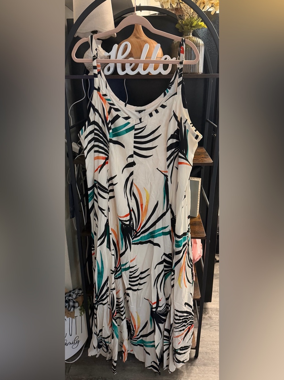 torrid White Tropical Midi Dress with Teal & Orange Accents